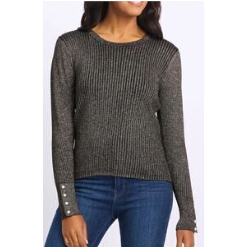 Daniel Rainn fitted Lurex Metallic gold detail black sweater size XXL Office